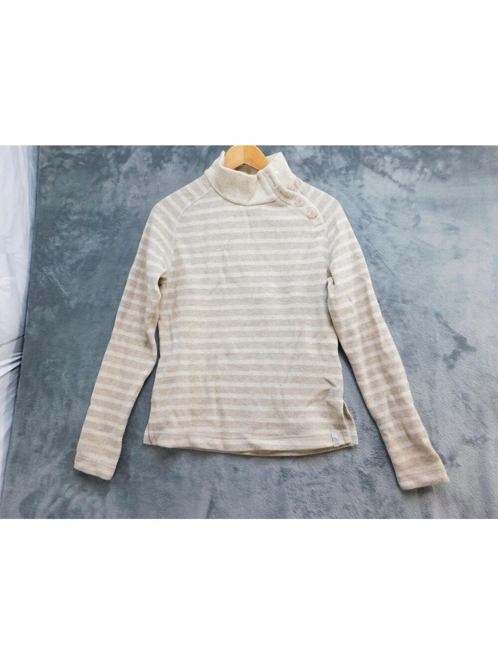 Mountain Hardwear Sweater Pullover Womens M Beige Striped Mock Neck Raglan
